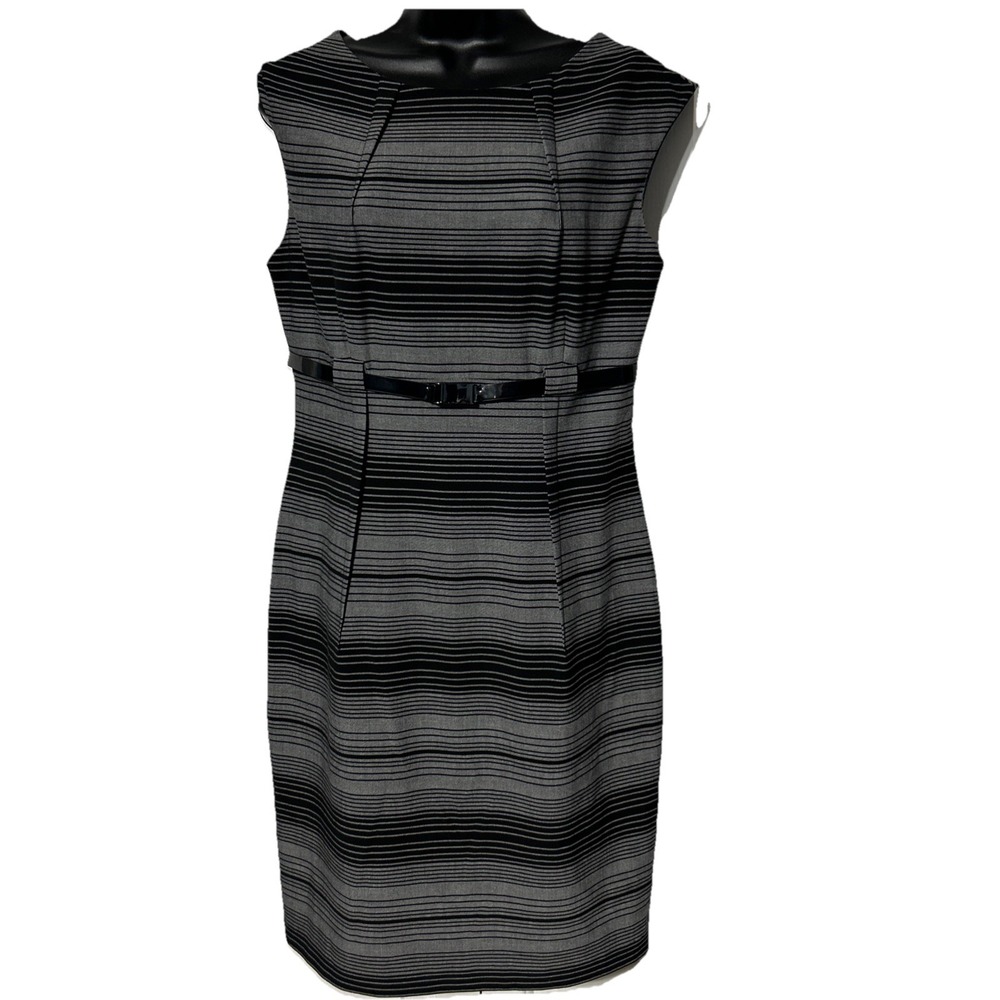 Calvin Klein Women's Gray Black Striped Sleeveless Sheath‎ Dress Size 8